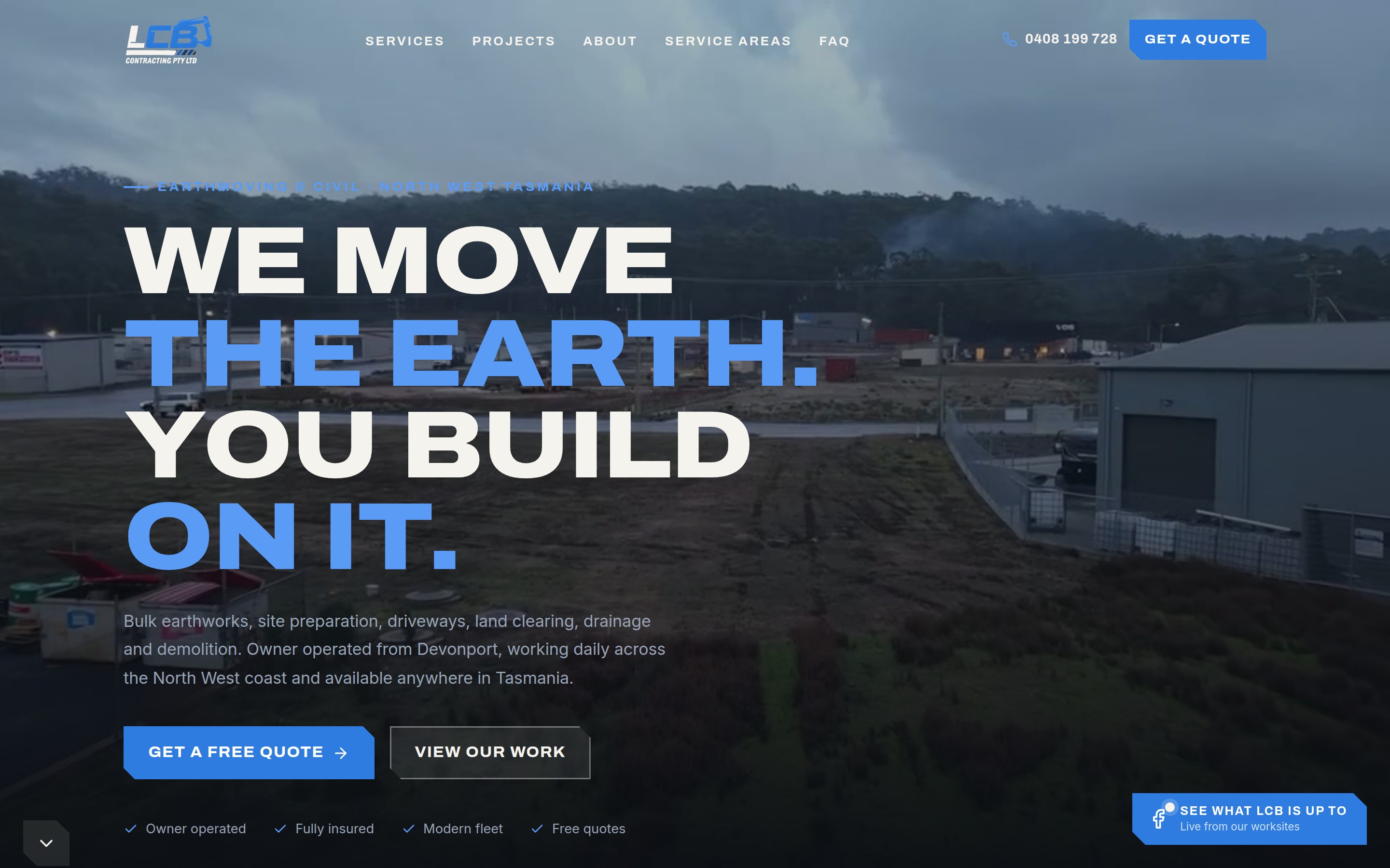 The LCB Contracting website on a laptop, showing the earthmoving and civil contracting homepage